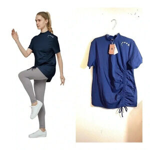 Wantdo L Workout Ruched Tunic Yoga Top Casual T Shirt Blue Antibacterial NEW